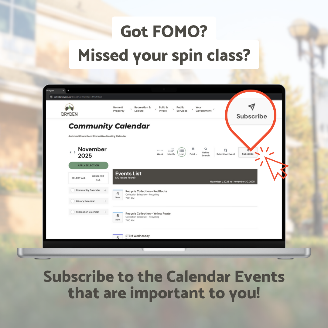 Image of a laptop on the city's calendar webpage. Asking people to subscribe to the calendar.
